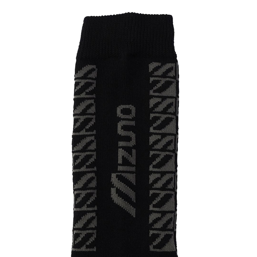 【吸湿発熱】MIZUNO ブレスサーモMロゴジャガードミドル丈ソックス ブラック 25-27