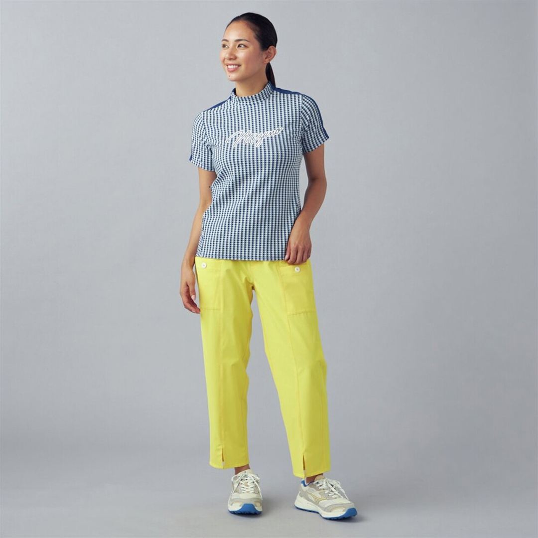 リップルジャカードモックネック半袖シャツ ネイビー XL