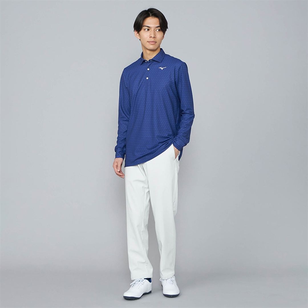 ロングスリーブプリントポロシャツ ブルー XL