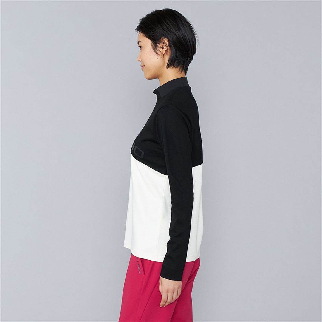 ヘザーストレッチハイネックシャツ ブラック×ホワイト XL