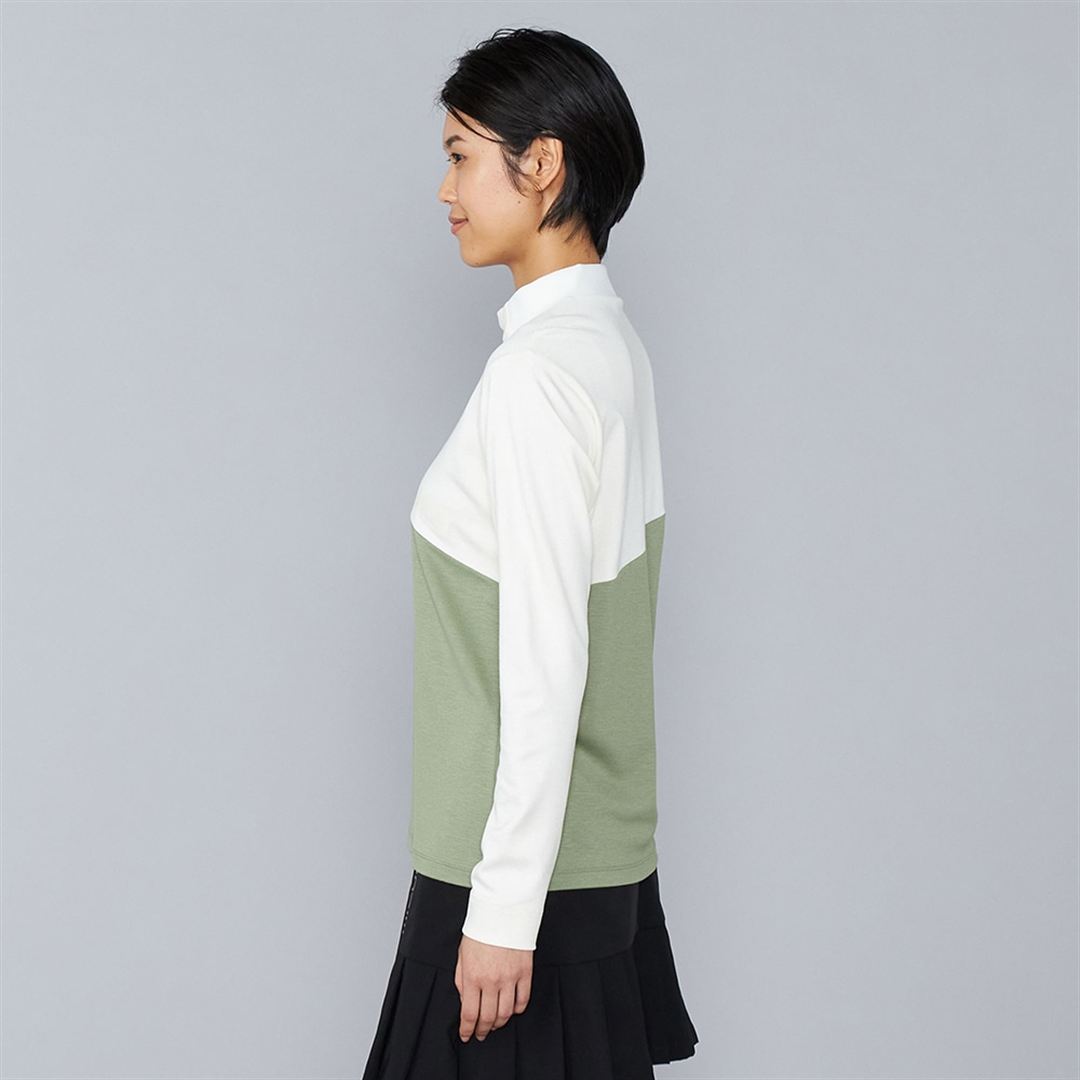 ヘザーストレッチハイネックシャツ ホワイト×ティーグリーン XL