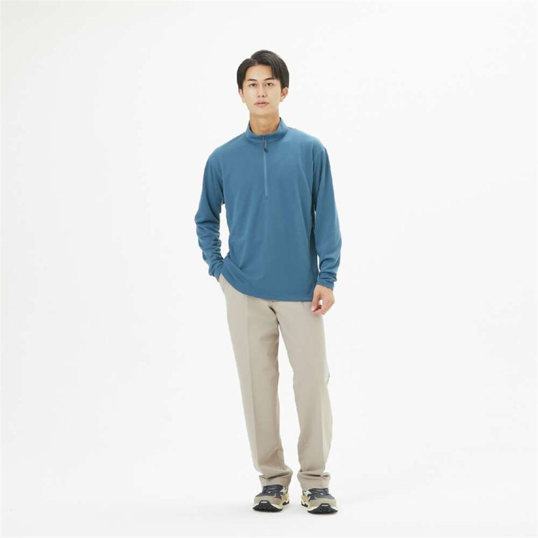 【吸湿発熱】ブレスサーモインナージップネックシャツ ティールブルー XL