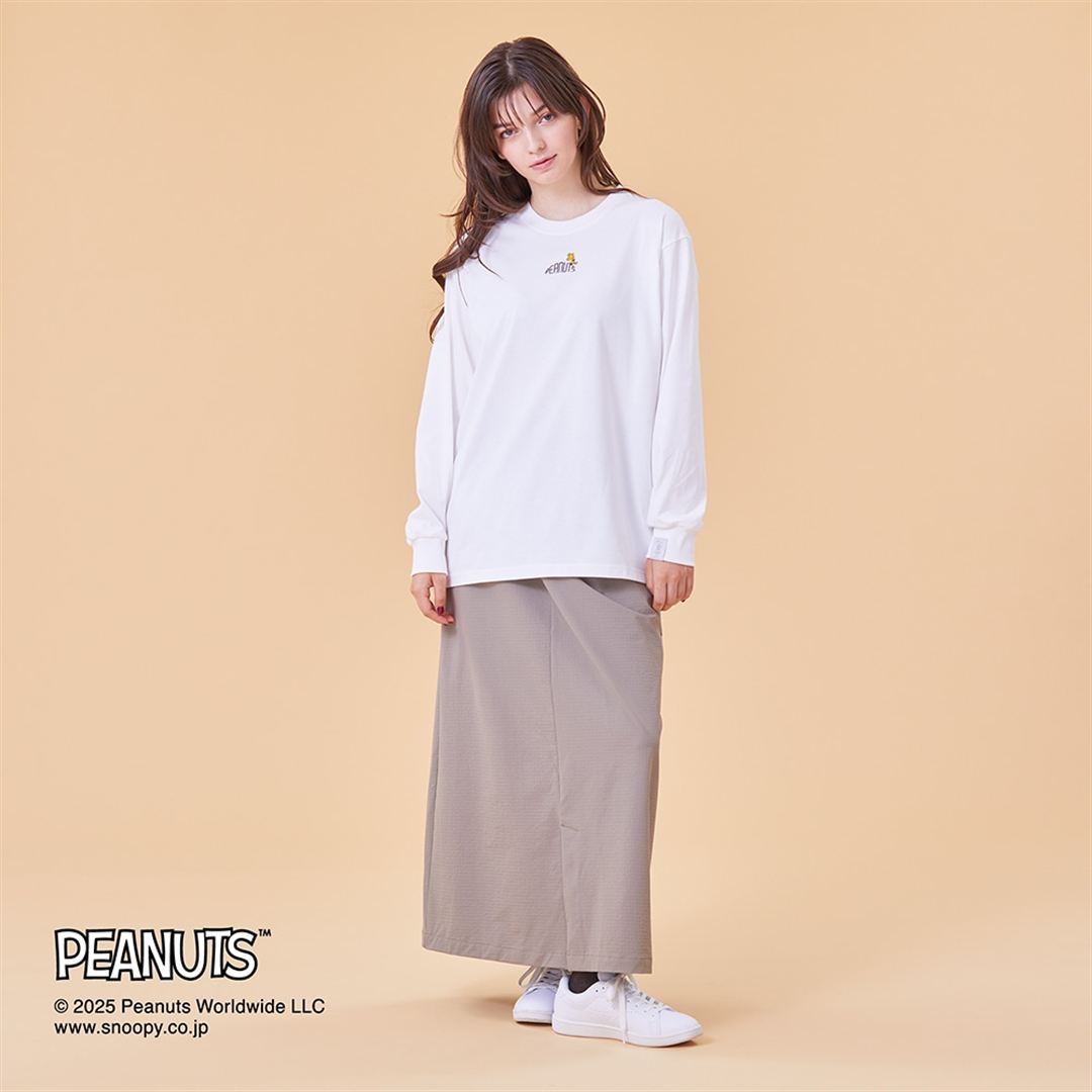 【PEANUTS】クイックドライコットン長袖Tシャツ ホワイト XS