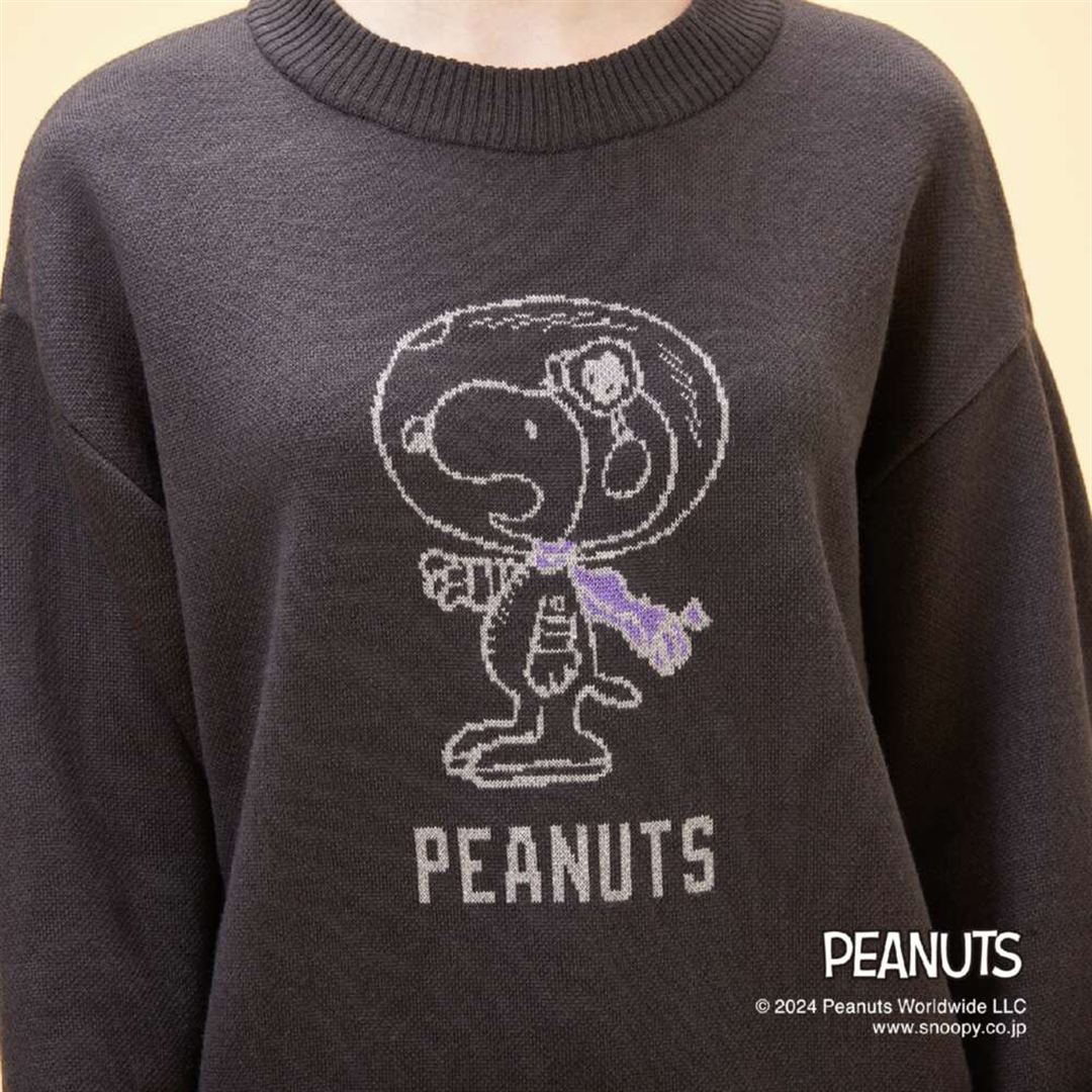 【PEANUTS／吸湿発熱】ブレスサーモ ニットセーター チャコール XS