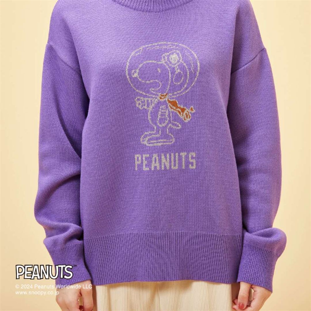 【PEANUTS／吸湿発熱】ブレスサーモ ニットセーター ライラック S