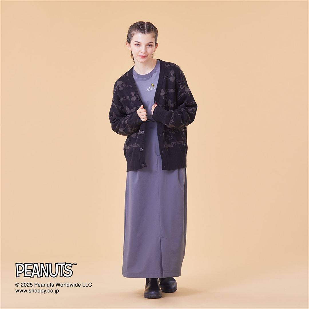 【PEANUTS／吸湿発熱】ブレスサーモウール混カーディガン ブラック XS