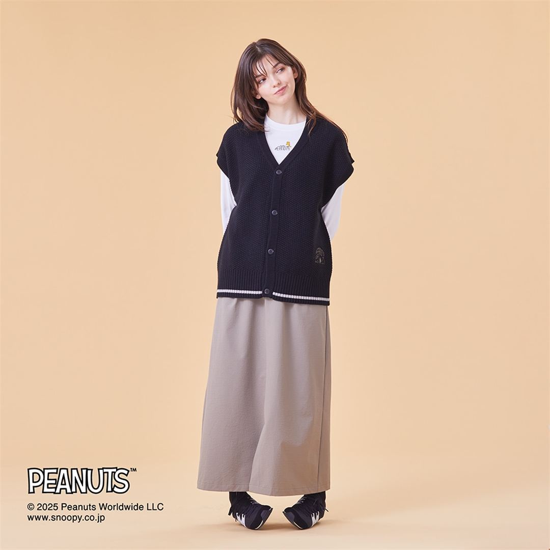 【PEANUTS／吸湿発熱】ブレスサーモウール混ベスト ブラック XS