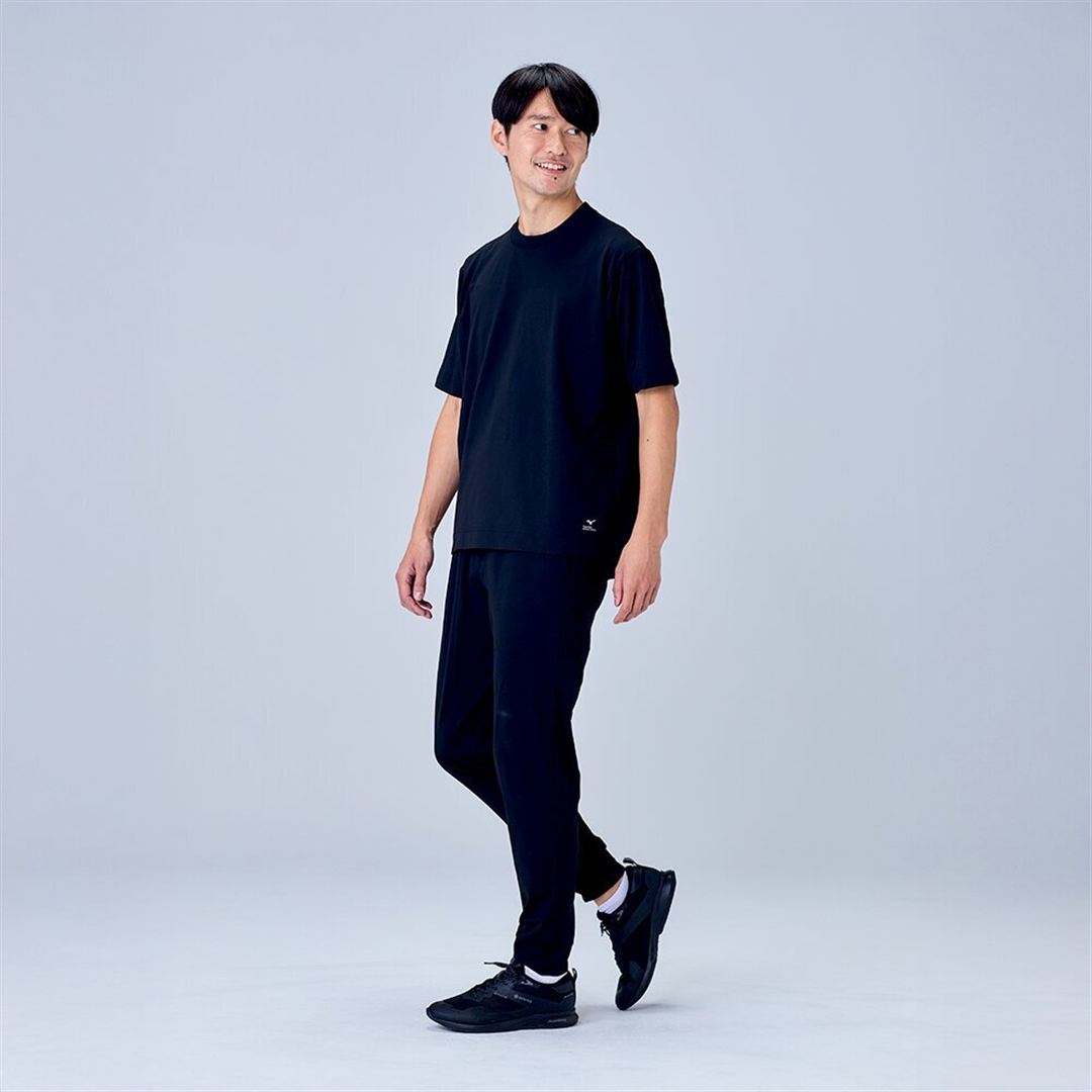 ハイストレッチ クルーネック半袖シャツ（ワイドシルエット） ブラック XL