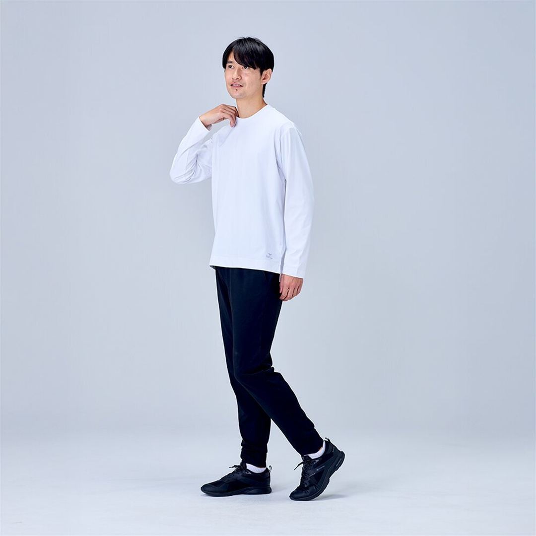 ハイストレッチ クルーネック長袖シャツ（ワイドシルエット） ホワイト XL