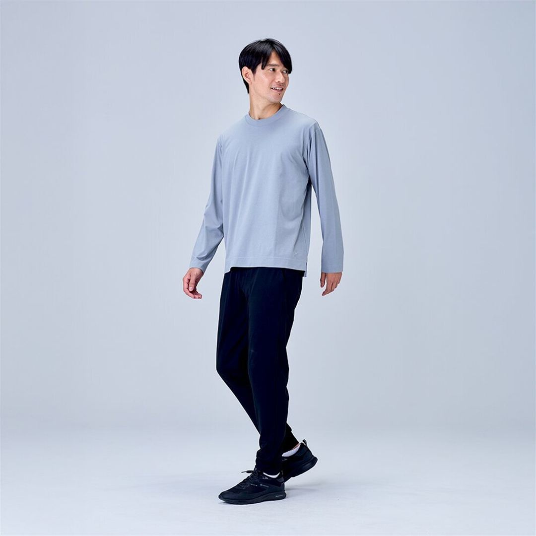ハイストレッチ クルーネック長袖シャツ（ワイドシルエット） グレー XL