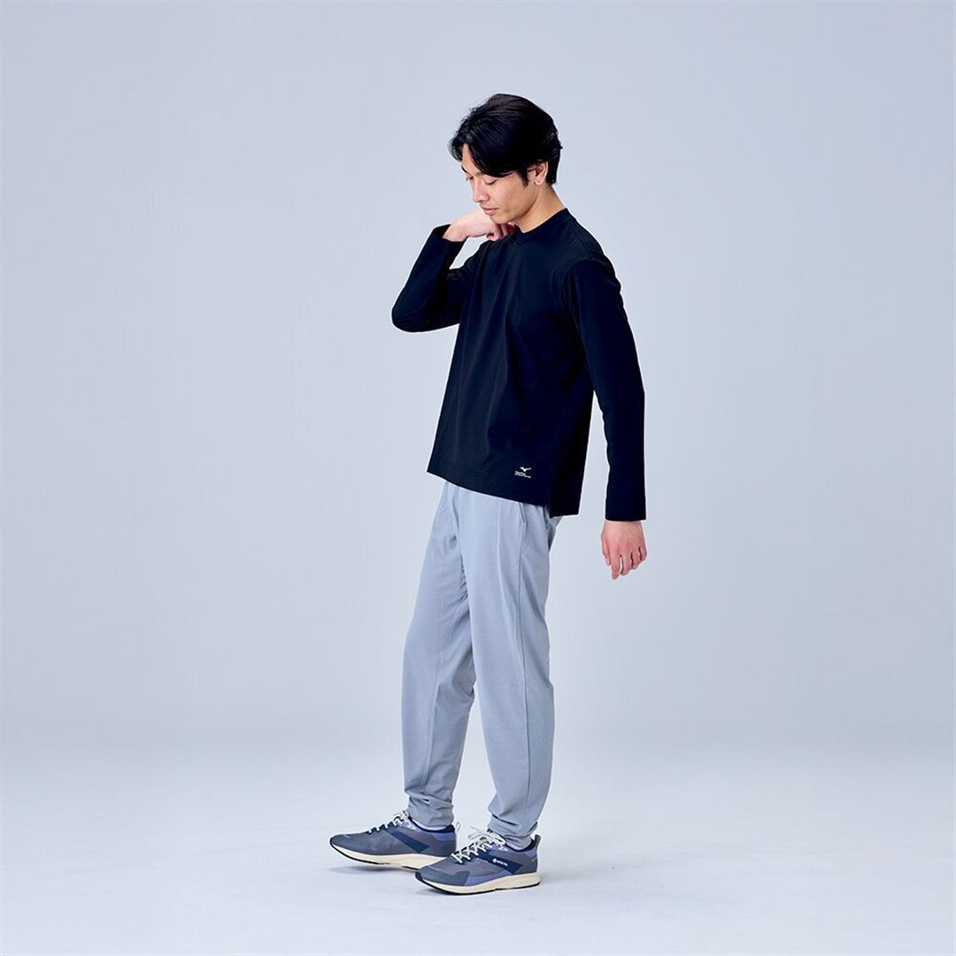 ハイストレッチ クルーネック長袖シャツ（ワイドシルエット） ブラック XL