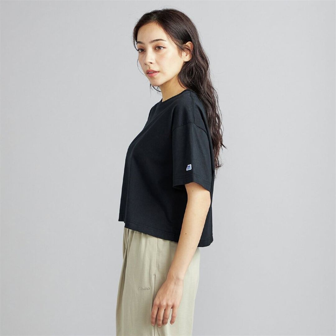 【ミズノ直営限定】モノグラムM クロップド半袖Tシャツ ブラック XL