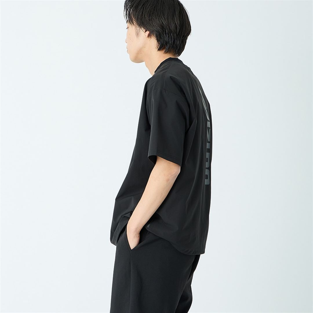 【JEANS FACTORY】ウォーターリパレントストレッチウーブンTシャツ ブラック S