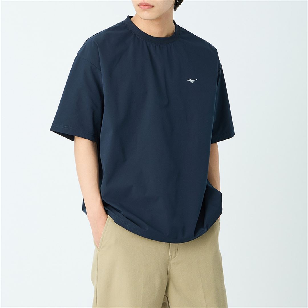 【JEANS FACTORY】ウォーターリパレントストレッチウーブンTシャツ ネイビー S