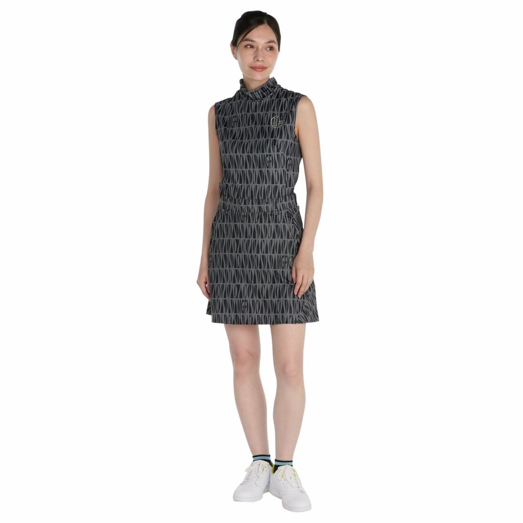 【MGFコレクション】リップルマークノースリーブハイネックシャツ ネイビー S