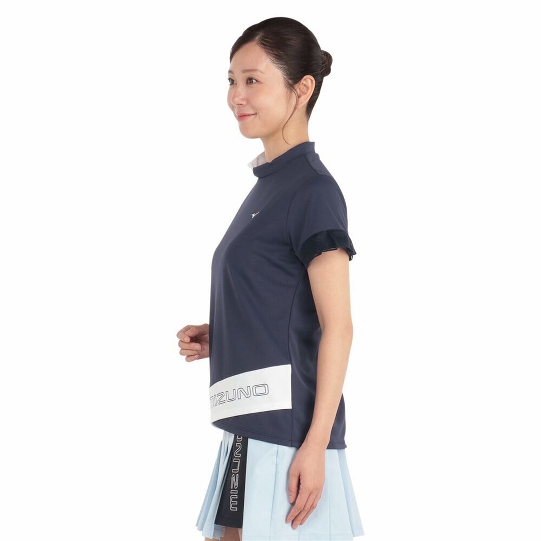 【遮熱素材／接触冷感】ソーラーカットアイスタッチモックネック半袖シャツ ネイビー XL