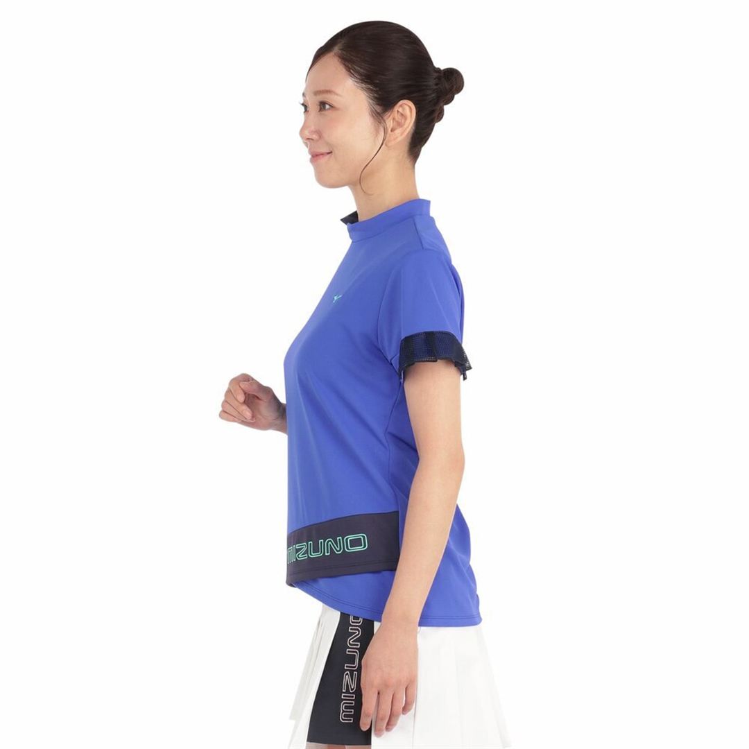 【遮熱素材／接触冷感】ソーラーカットアイスタッチモックネック半袖シャツ ロイヤルブルー XL