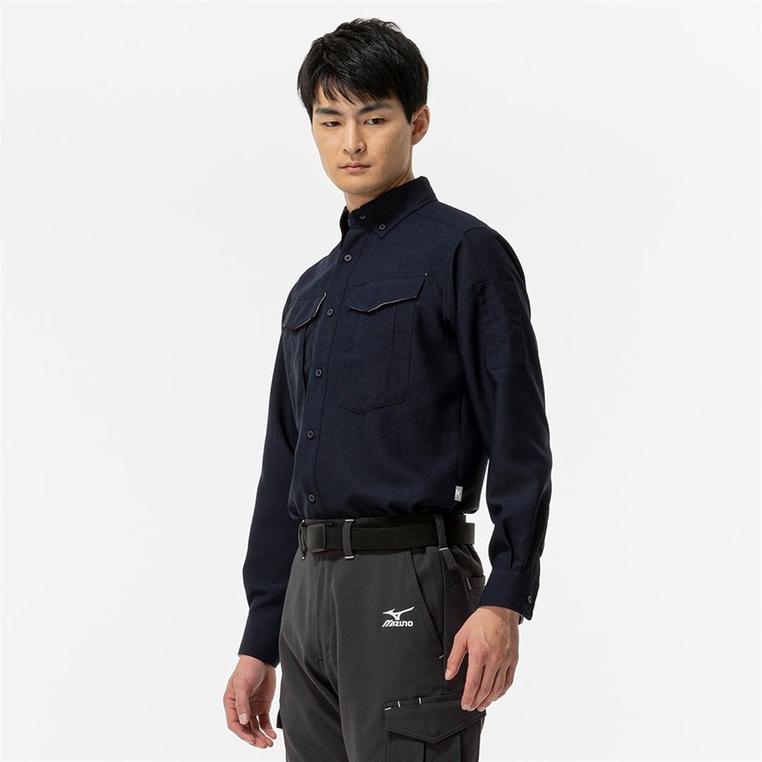 ワークシャツ 両胸フラップポケット付(制電／長袖) ネイビー XS