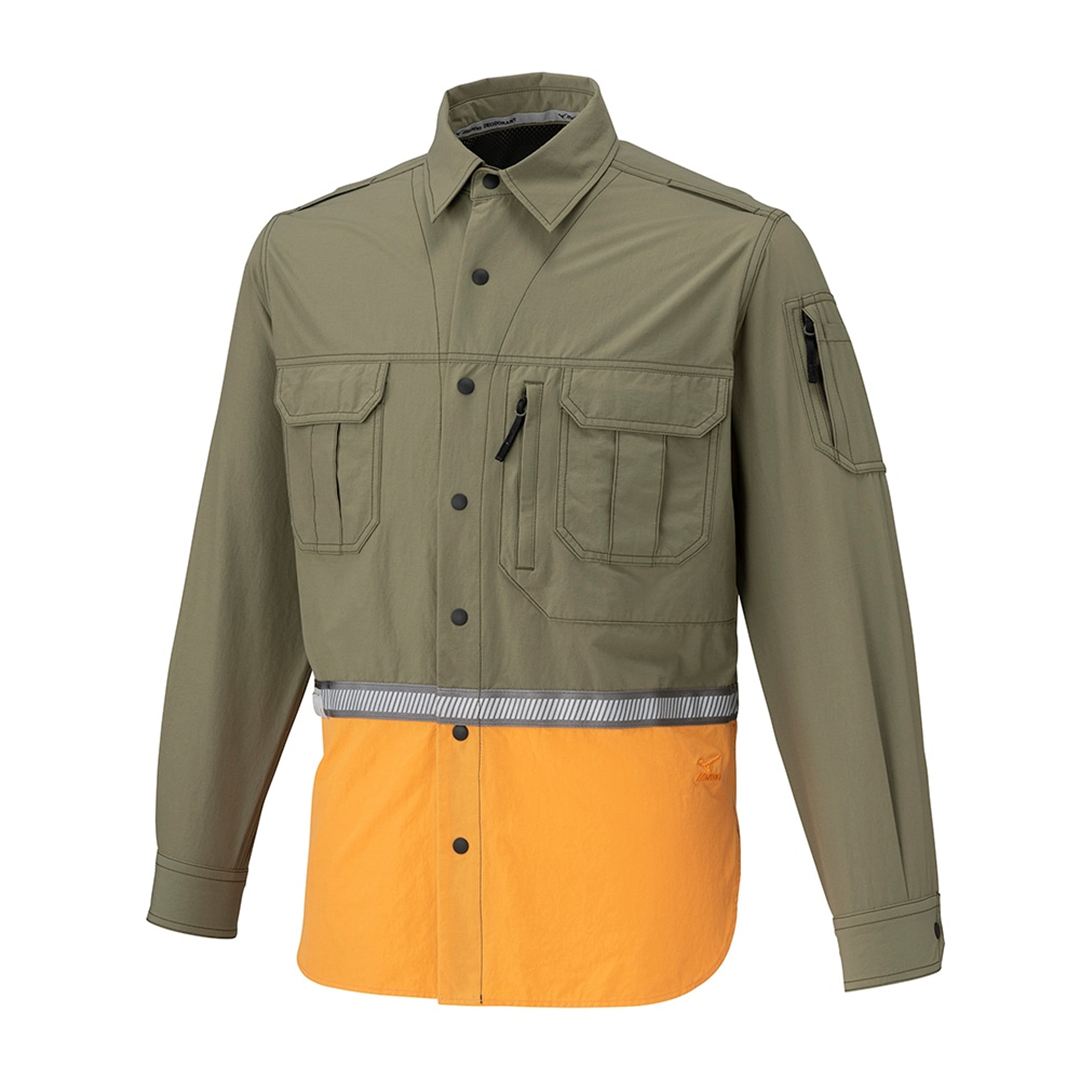 【ミズノ公式オンライン限定】ストレッチバイカラーシャツ カーキ×オレンジ M