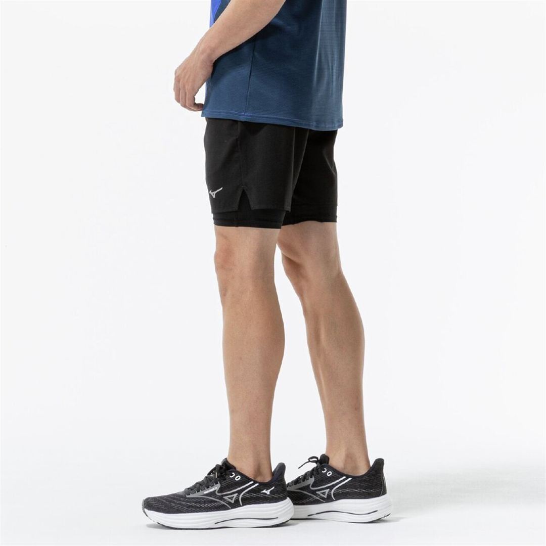【ミズノ直営限定】ランニング ハーフパンツ インナータイツ付 ブラック XL