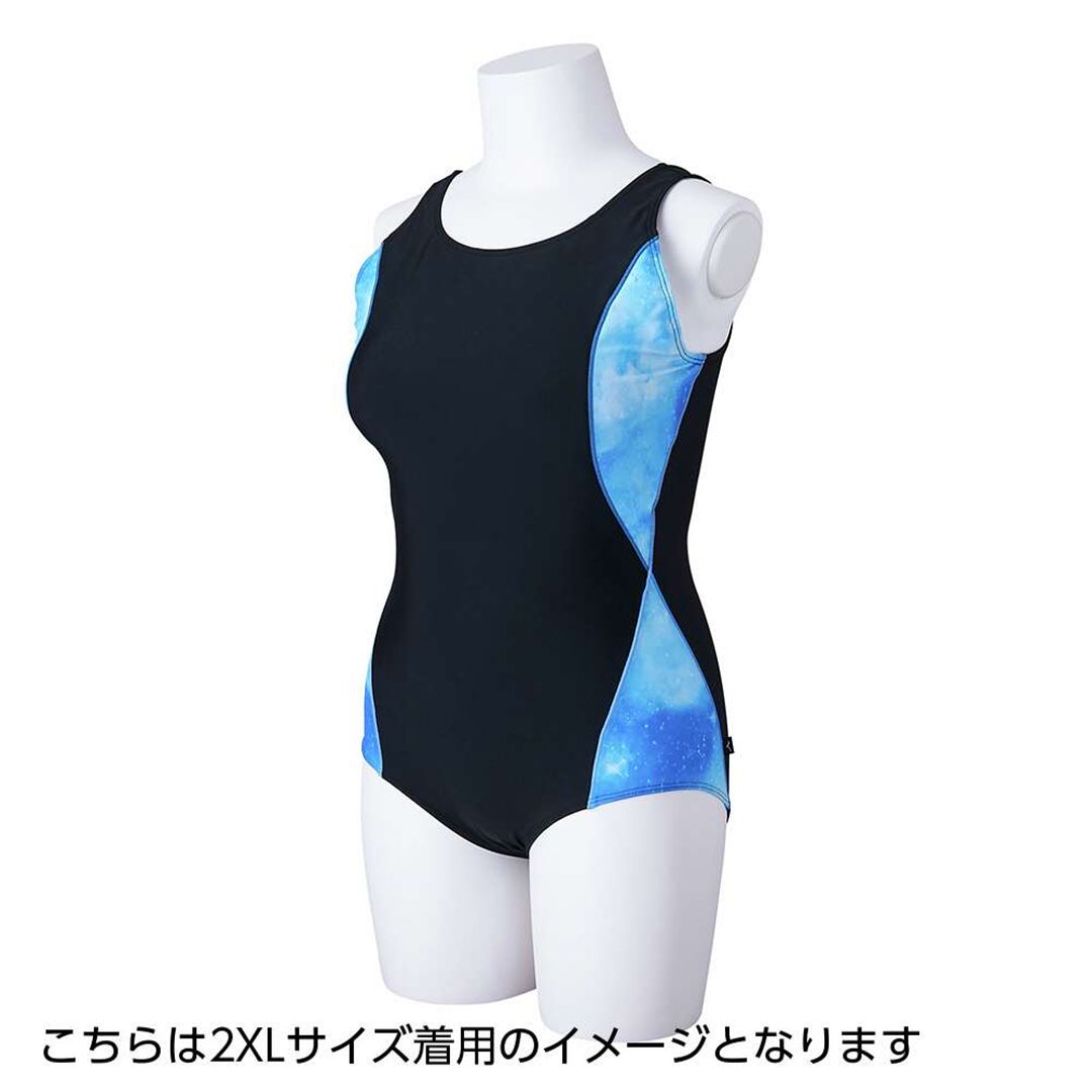 【カラーカクテル】アクアフィットネス用ワンピース ブラック×ブルーハワイ S