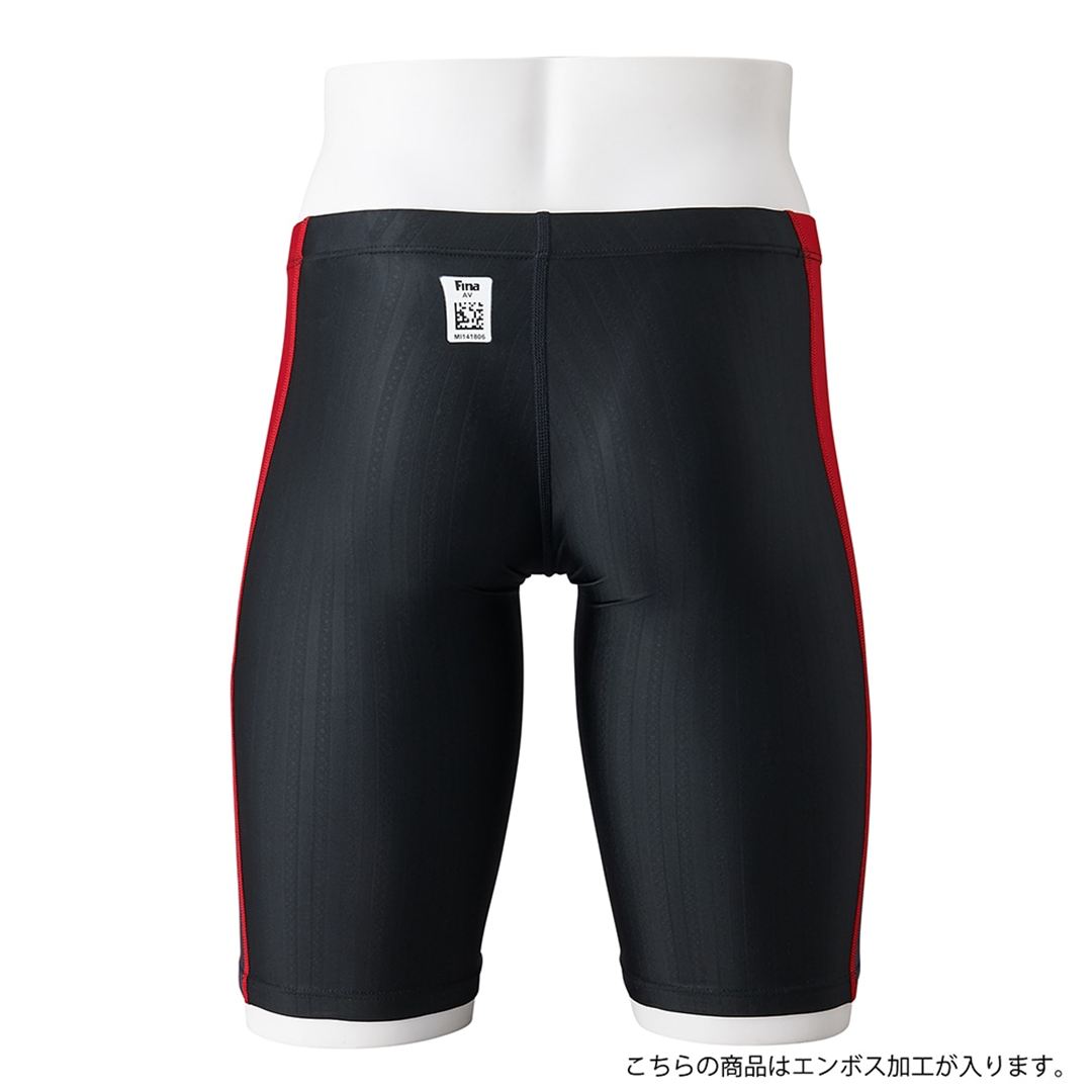 【STREAM ACE】競泳用ハーフスパッツ ブラック×レッド×チャコール M