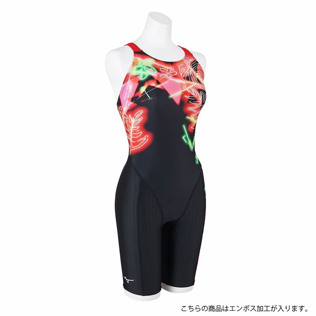 【TERAKAWA AYA COLLECTION／STREAM ACE】競泳用ハーフスーツ(マスターズバック) ブラック×レッド S