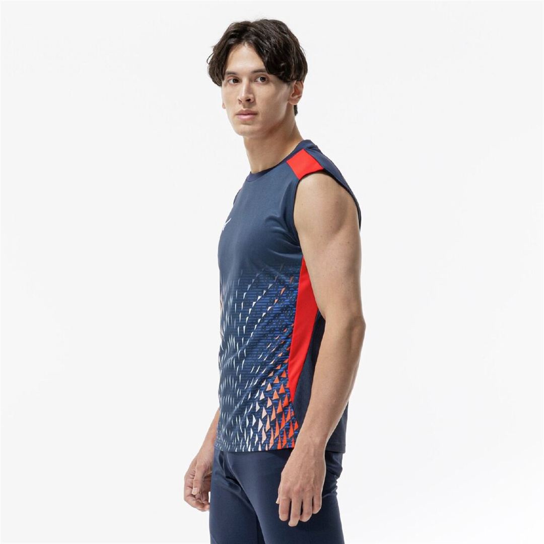 フィールドシャツ(ノースリーブ) ドレスネイビー×チャイニーズレッド XL