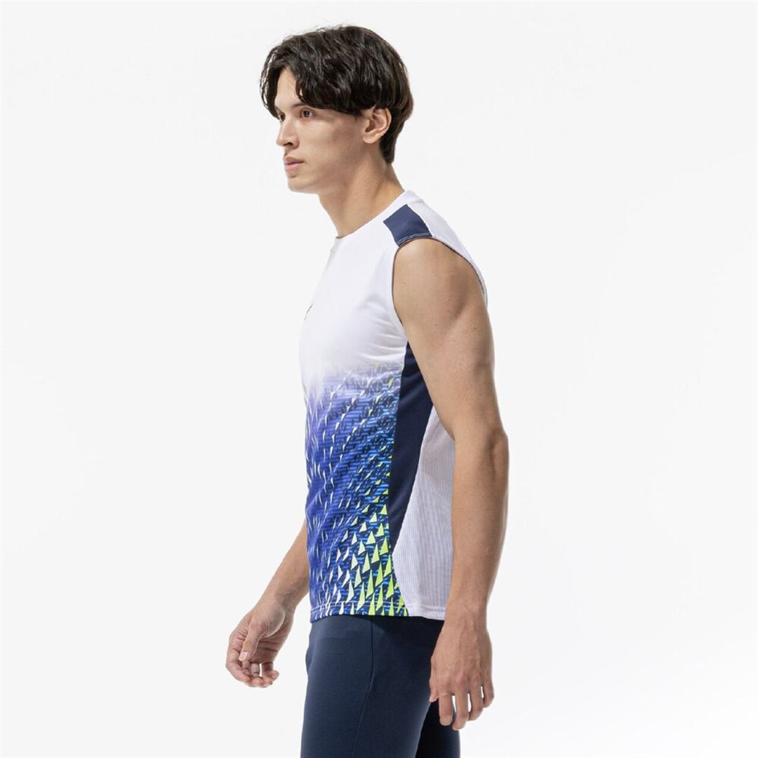 フィールドシャツ(ノースリーブ) ホワイト×ドレスネイビー XL