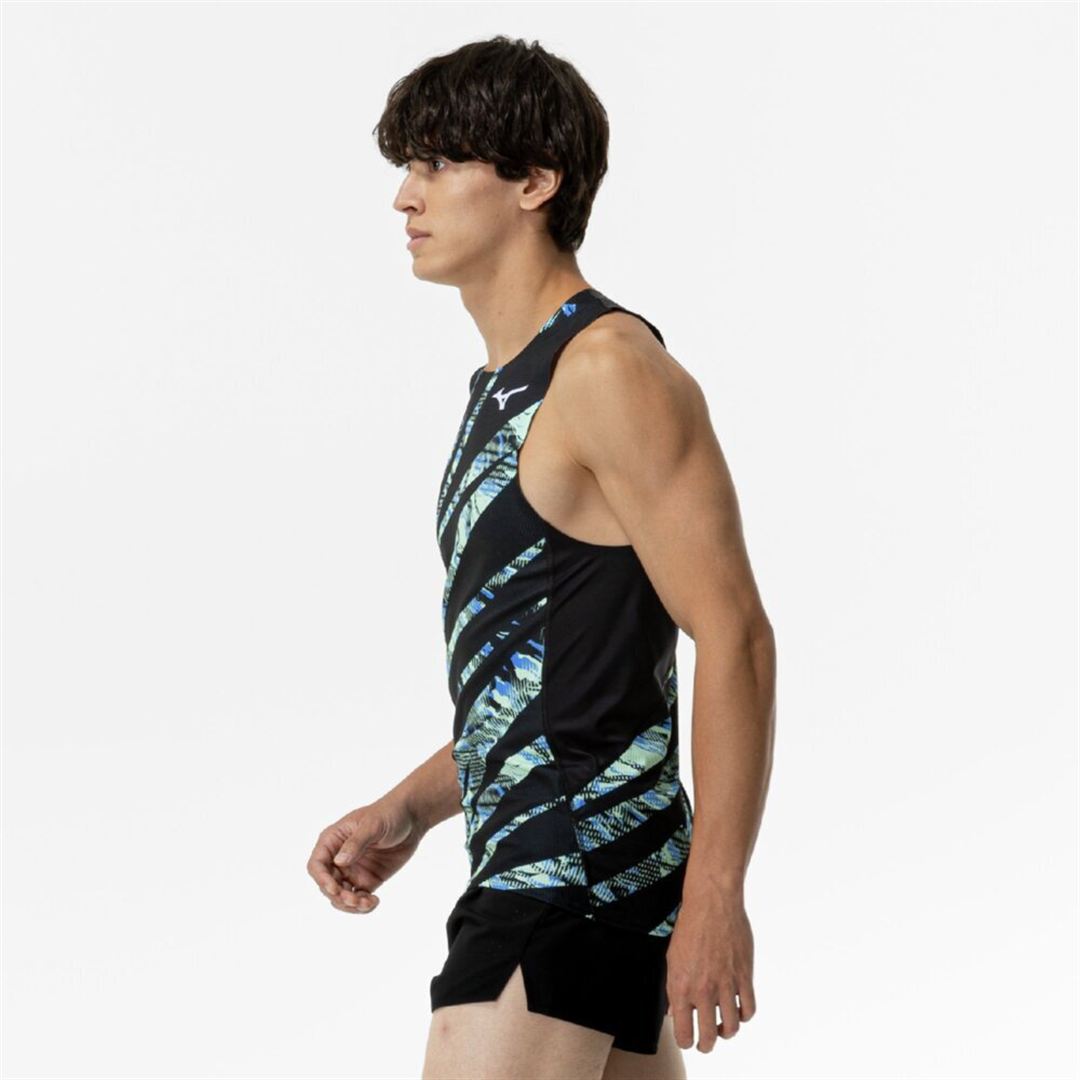 【汗処理／通気】MTCドライエアロフローレーシングシャツ(陸上競技) ブラック×ネオミント M