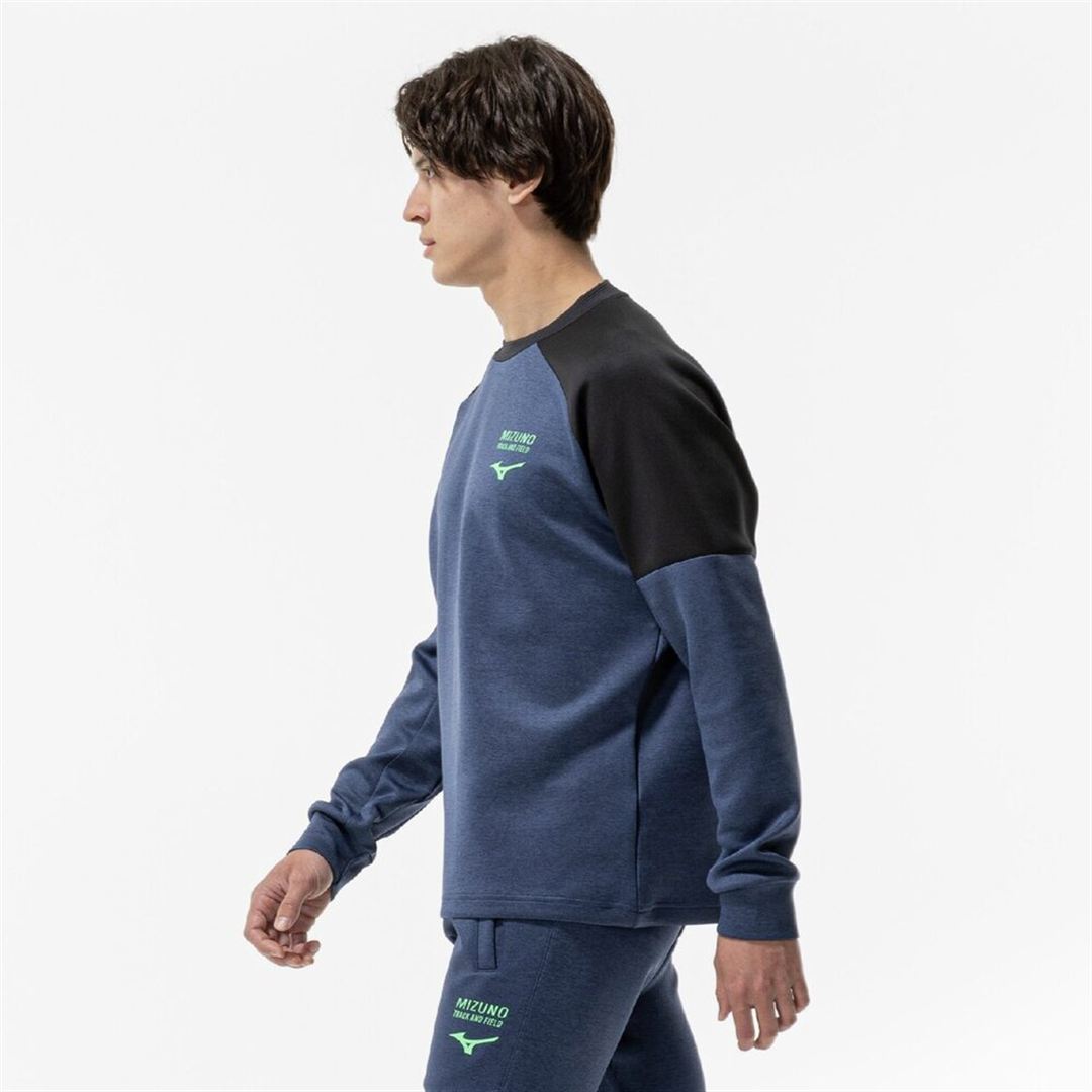 ストレッチクルーネックシャツ ネイビー杢 M