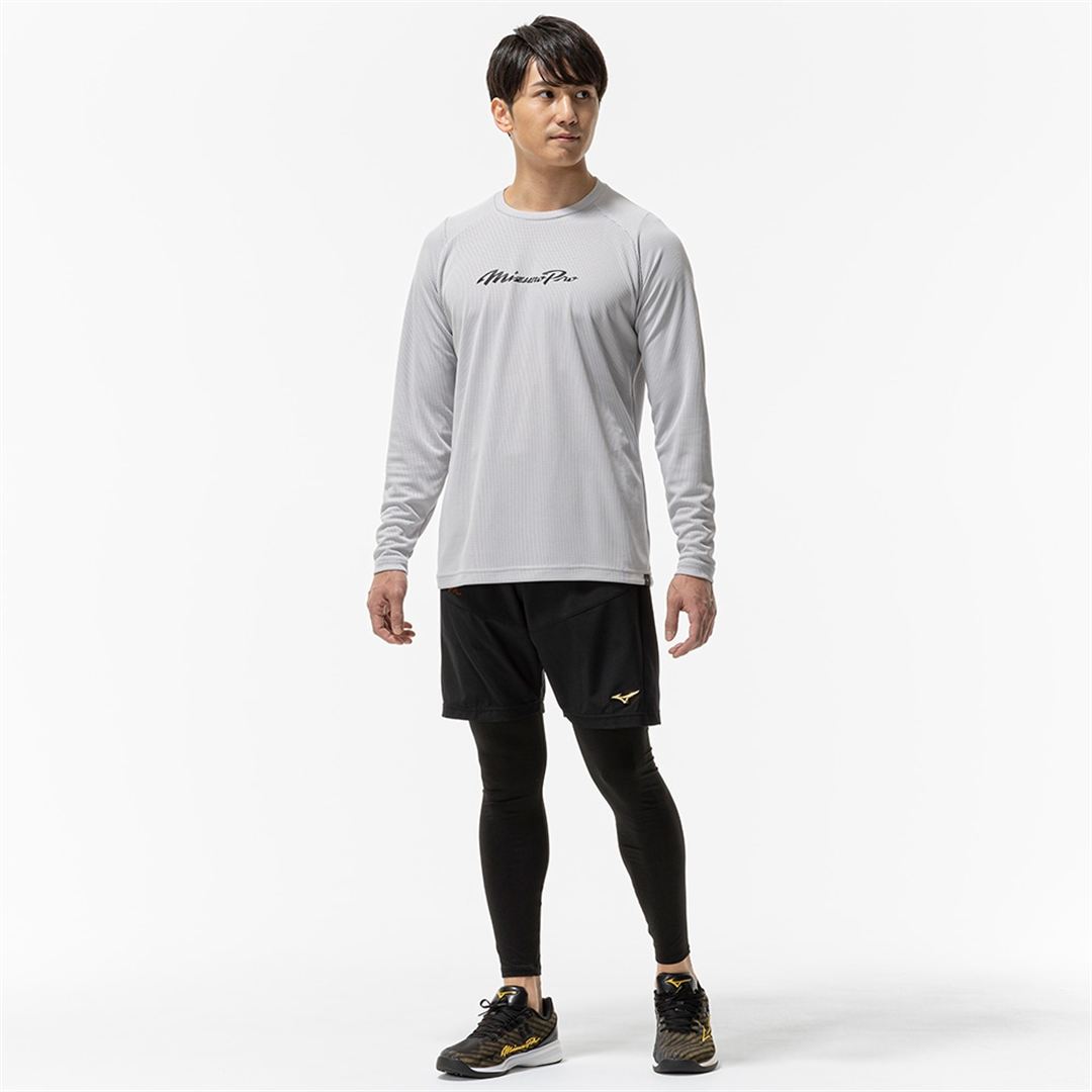 【ミズノプロ／汗処理／通気】KUGEKIロングTシャツ ハーバーミスト S