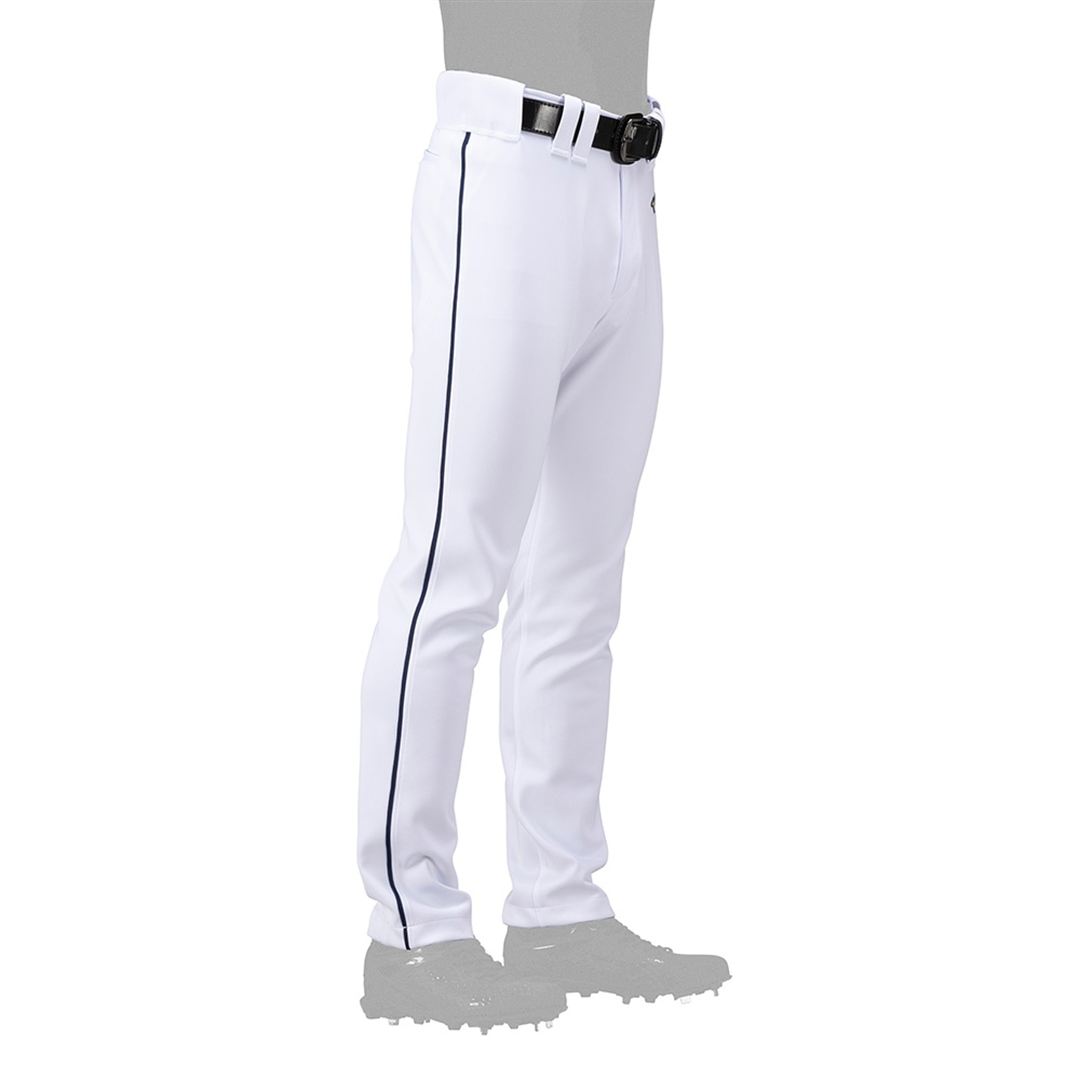 【ミズノ直営限定／ミズノプロ】強伸 ストレッチパンツ／ストレートフィットタイプ(4ミリライン加工ワッペン付き) ホワイト×ネイビー M
