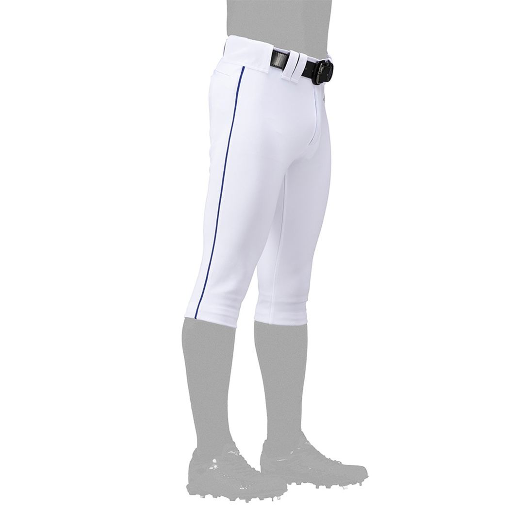 【ミズノ直営限定／ミズノプロ】強伸 ストレッチパンツ／ショートフィットタイプ(4ミリライン加工ワッペン付き) ホワイト×パステルネイビー M