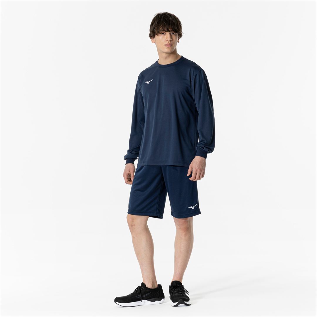 ナビドライTシャツ(長袖／丸首) ドレスネイビー×ホワイト S