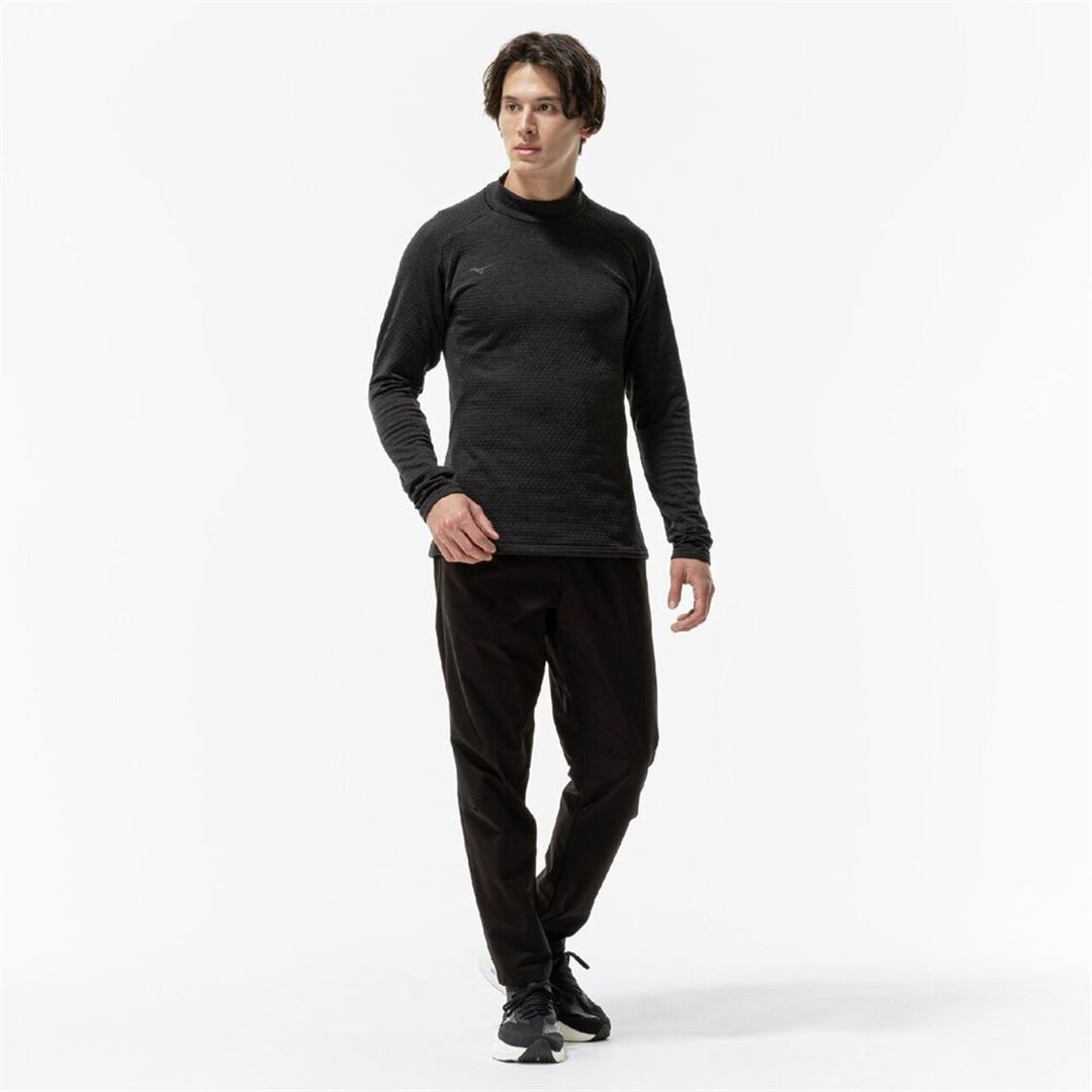 ストレッチフリースハイネックTシャツ(長袖) ブラック杢 S