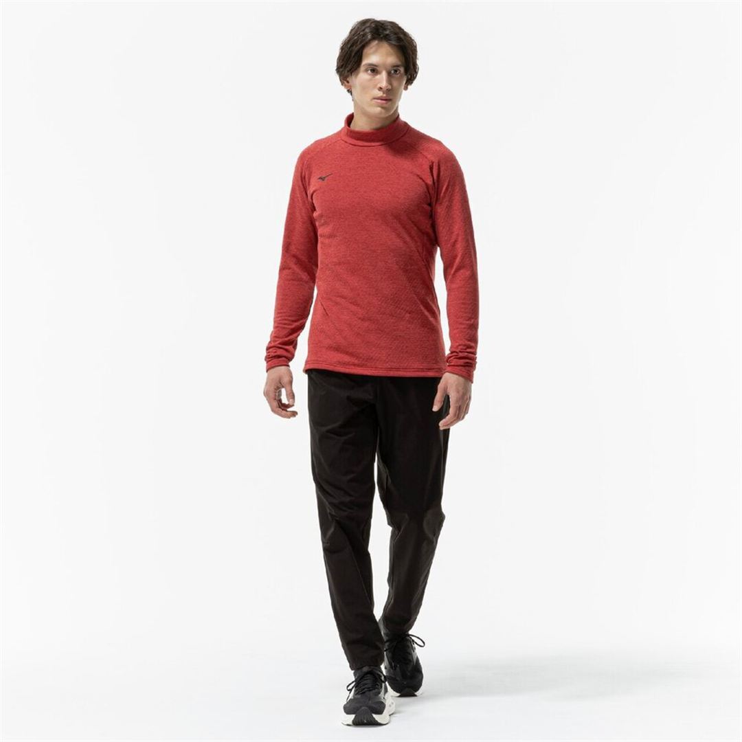 ストレッチフリースハイネックTシャツ(長袖) ワインレッド杢 XL