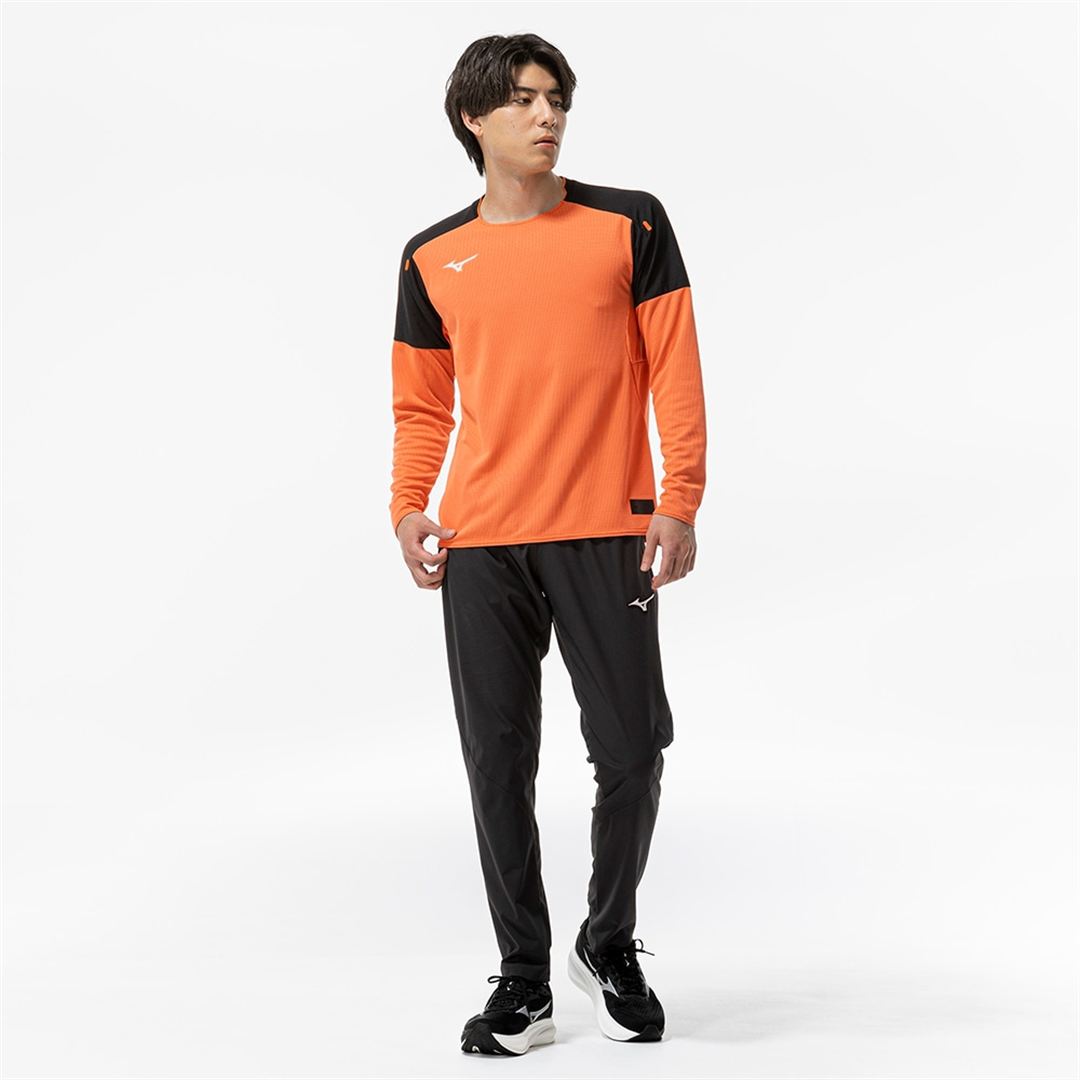 【汗処理／通気】ドライエアロフローTシャツ(長袖) サンストーンオレンジ×ブラック S