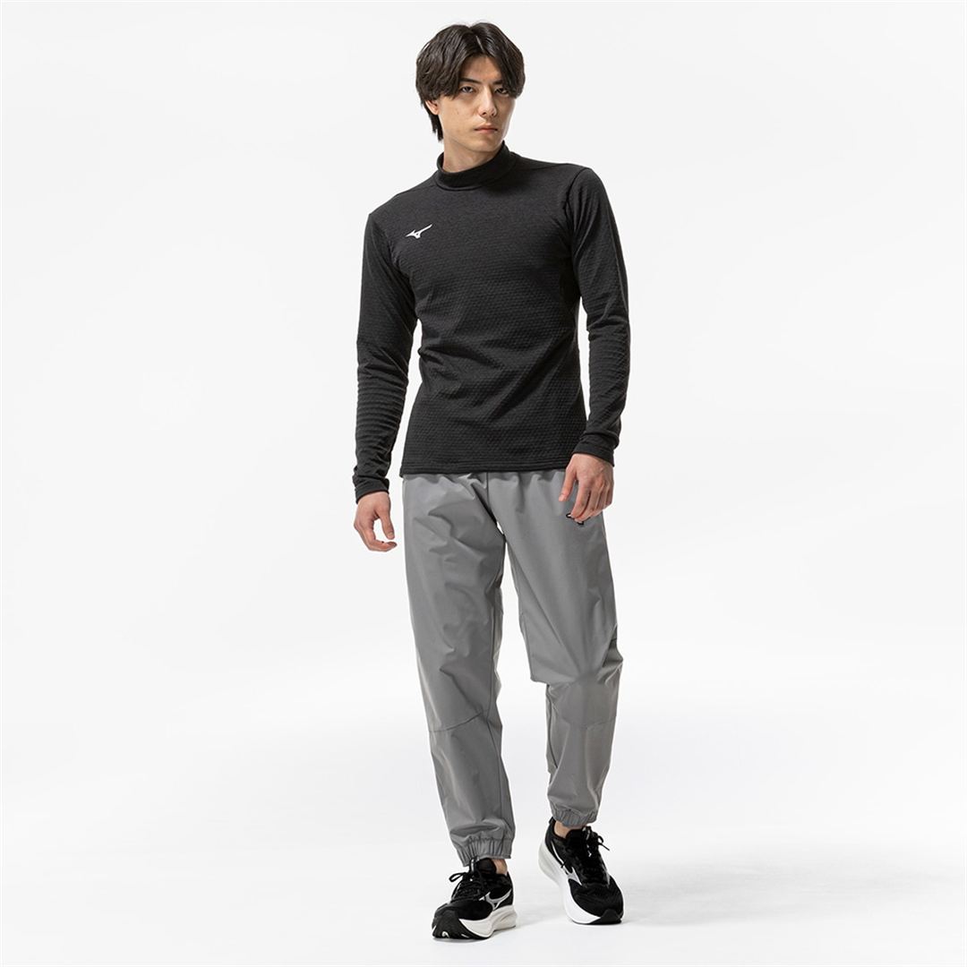 ストレッチフリースハイネックTシャツ(長袖) ブラック杢 XL