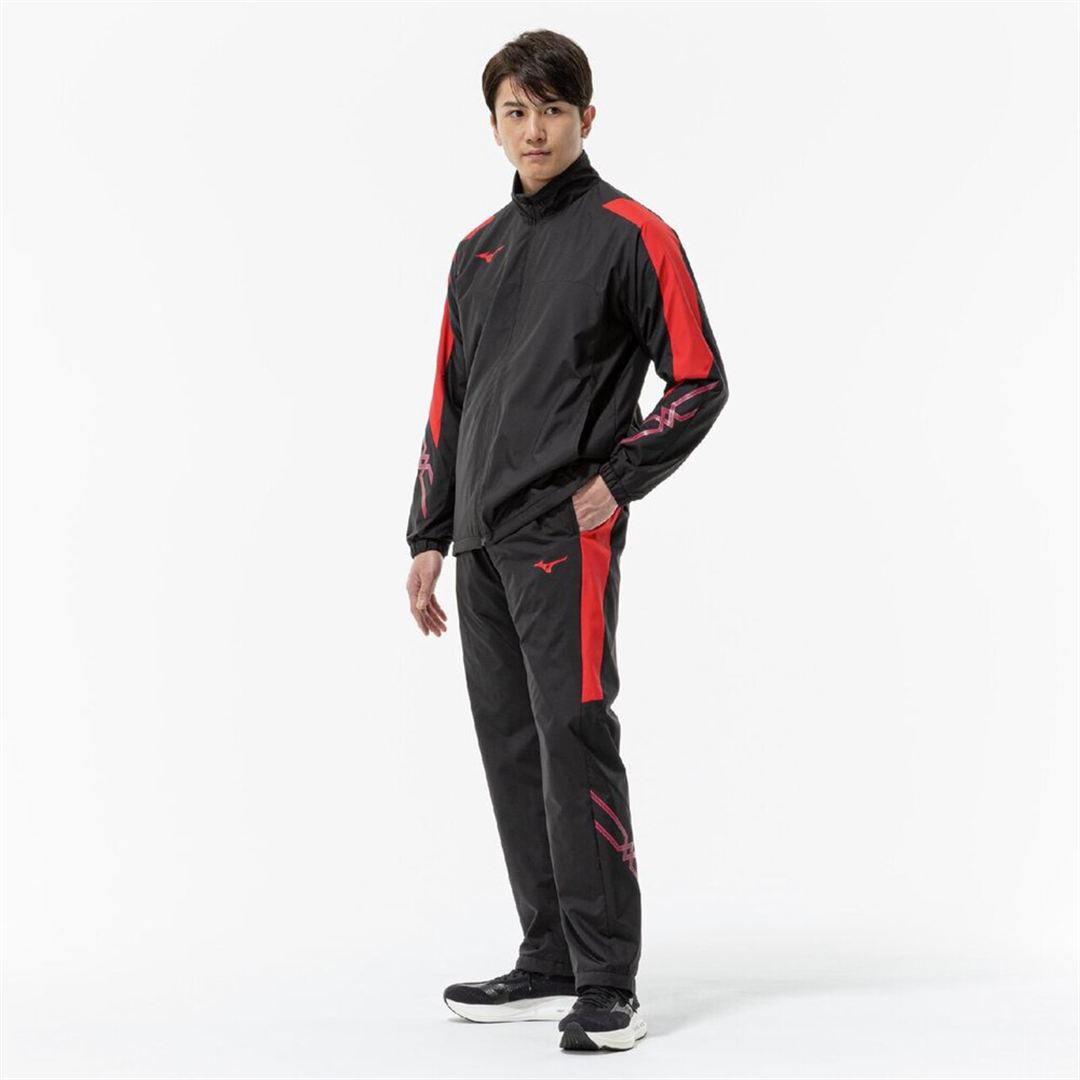 【吸湿発熱】ウインドブレーカーパンツ ブラック×チャイニーズレッド XL