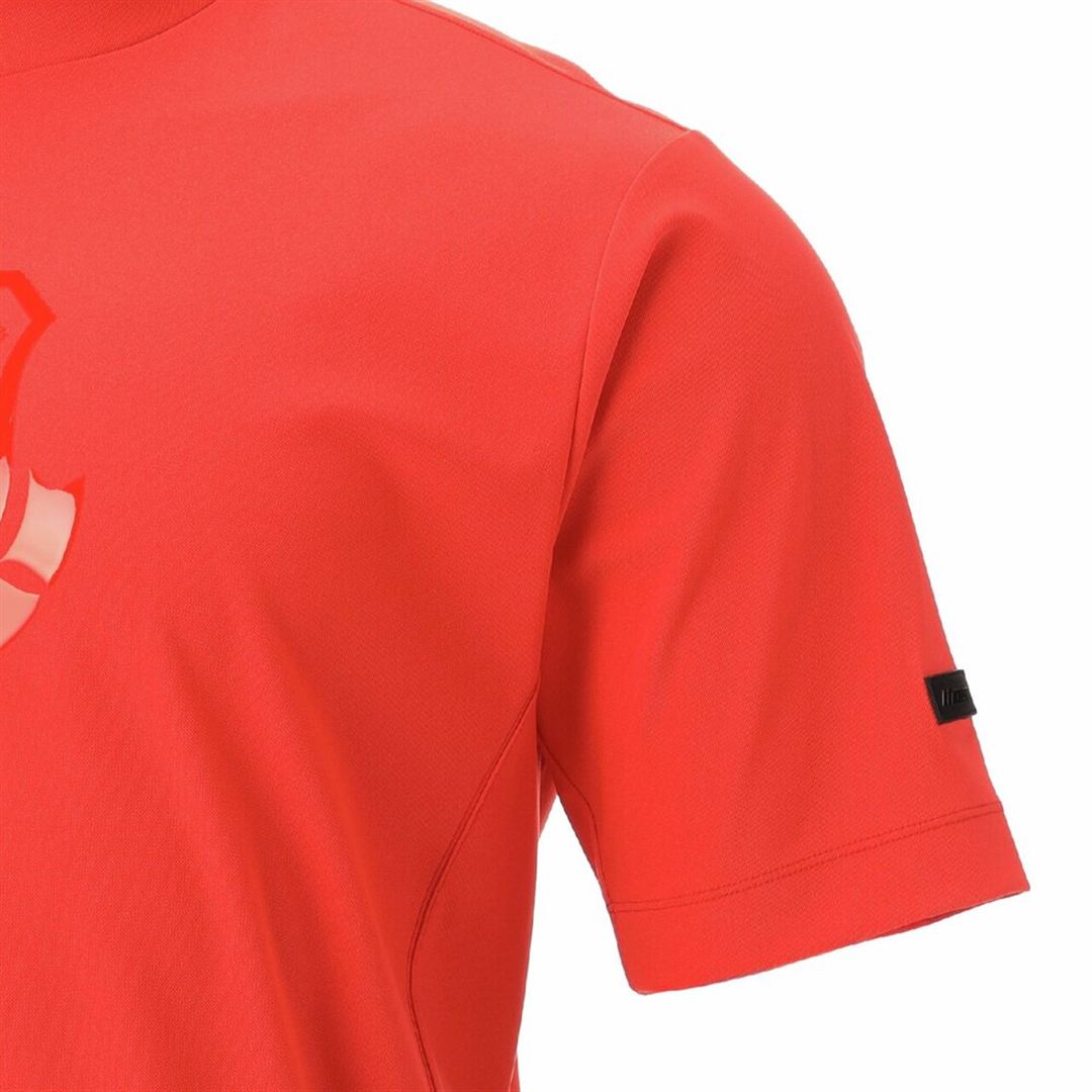 MIZUNOエンブレムロゴ半袖モックネックシャツ レッド M