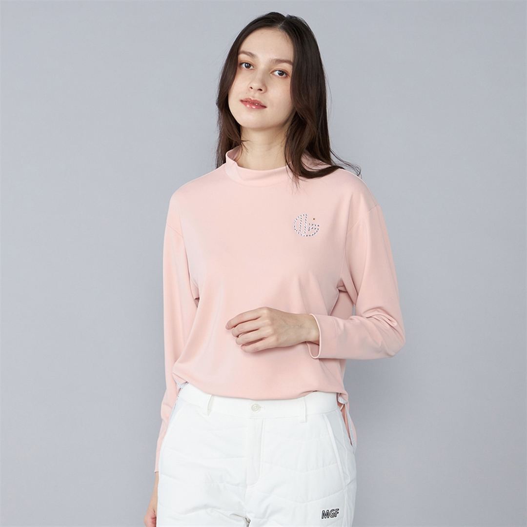【MGFコレクション】マットストレッチポンチモックネック長袖シャツ ピンク S