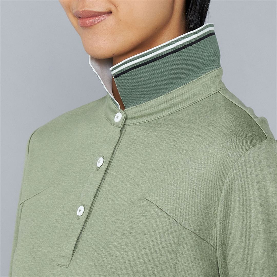 ヘザーストレッチ長袖シャツ ティーグリーン XL