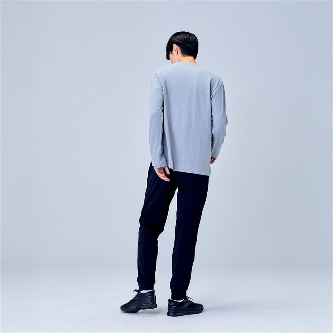 ハイストレッチ クルーネック長袖シャツ（ワイドシルエット） グレー XL