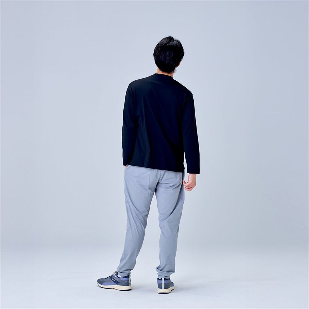 ハイストレッチ クルーネック長袖シャツ（ワイドシルエット） ブラック XL