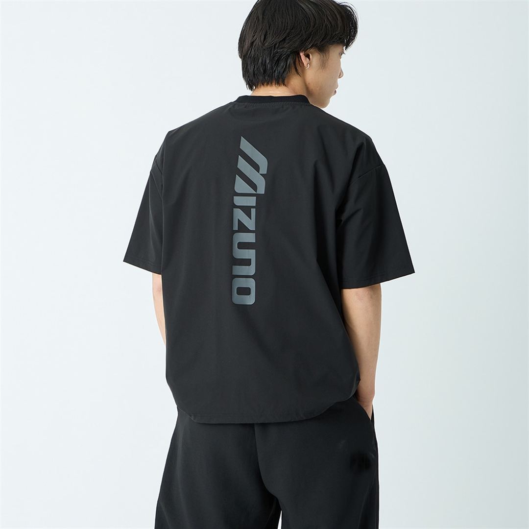 【JEANS FACTORY】ウォーターリパレントストレッチウーブンTシャツ ブラック S