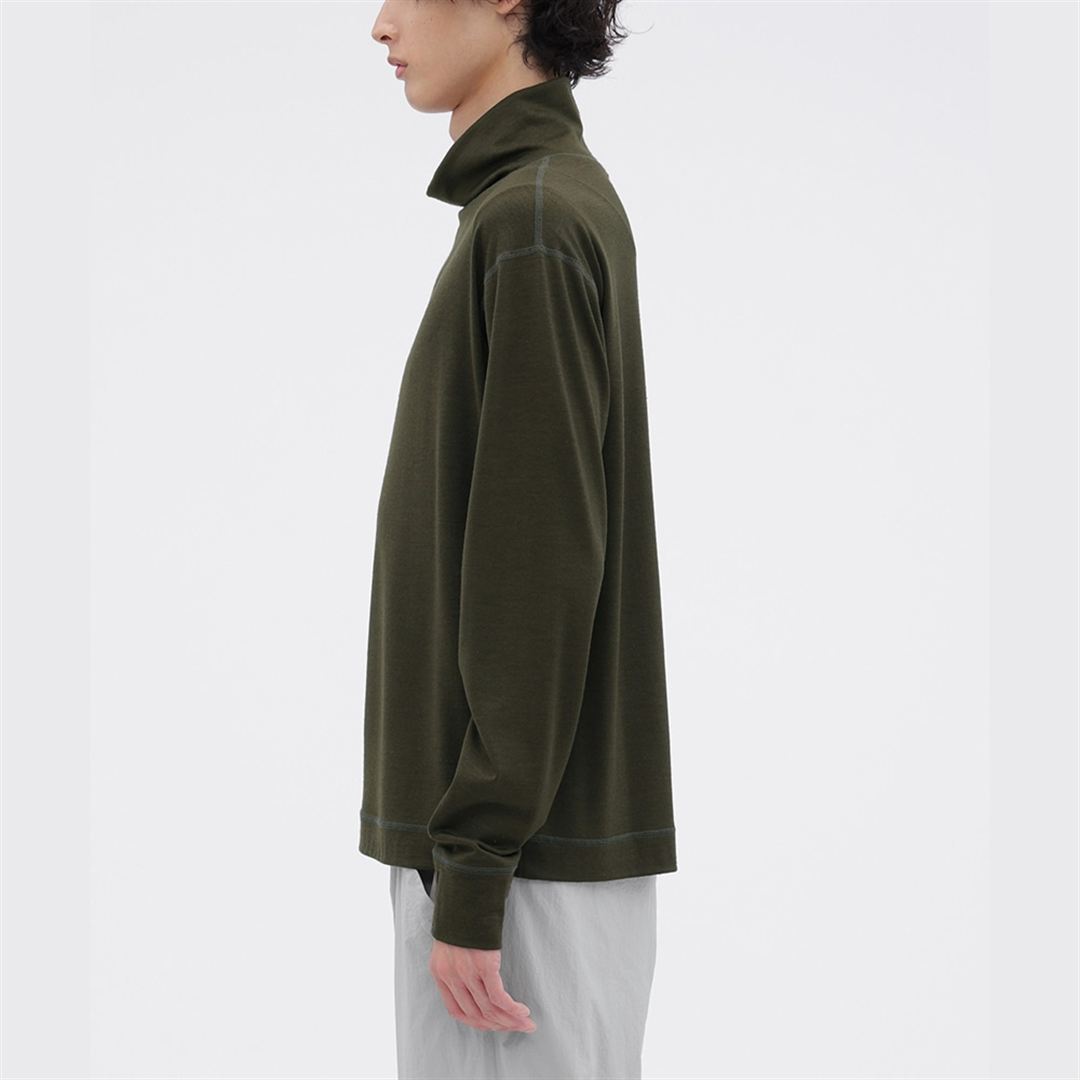 【MARGARET HOWELL】メリノウールモックネックシャツ DK.カーキ M