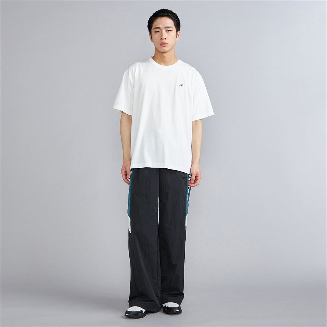 シャンブレーワッシャートラックパンツ ブラック×ディープグリーン S
