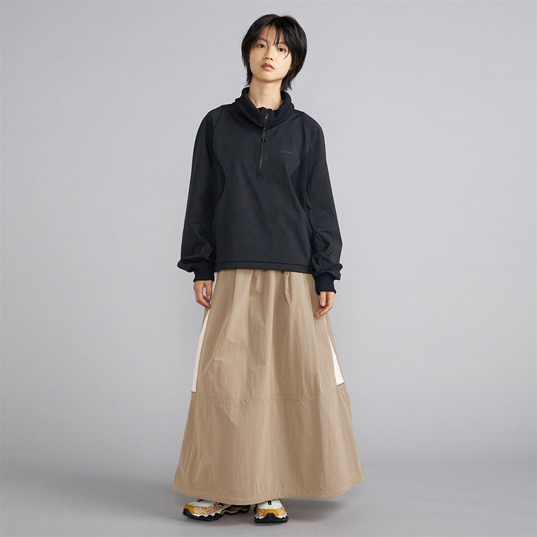 ナイロンシャンブレーワッシャー ロングスカート ナチュラルベージュ M