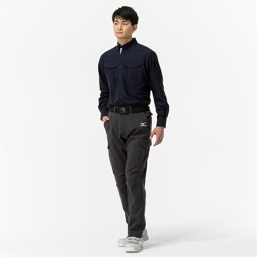 ワークシャツ 両胸フラップポケット付(制電／長袖) ネイビー XS